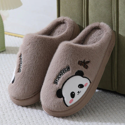 Cozy panda-themed slippers with thick, plush soles and a variety of vibrant color options