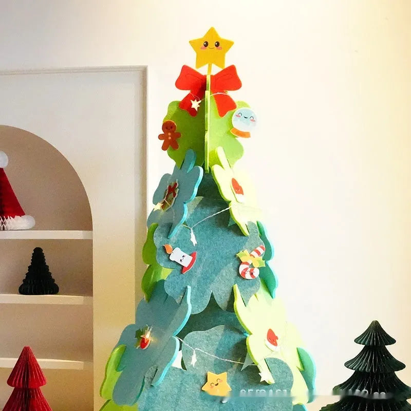 XINGX felt Christmas tree 110cm tall with star light on top, colourful layered fabric design