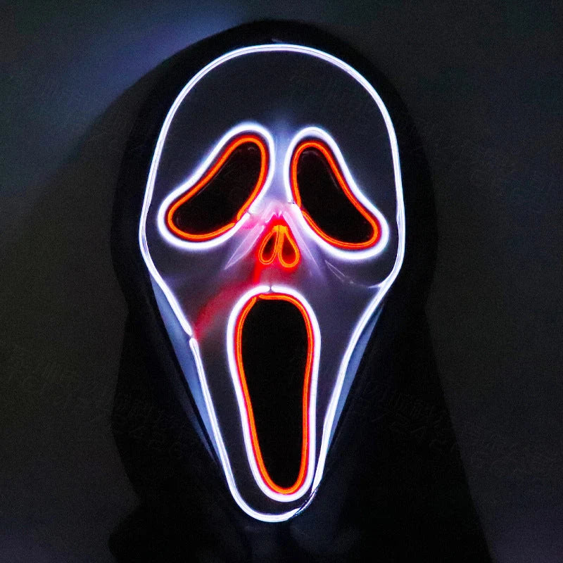 Halloween Scary Skull LED Glowing Screaming Mask with white shell and ice blue lighting