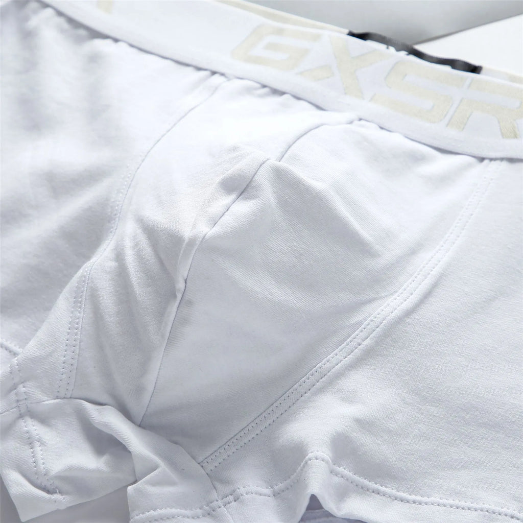 Men's purified cotton low waist boxers in solid colour, knitted fabric, black/white/gray options, sizes M-XXL