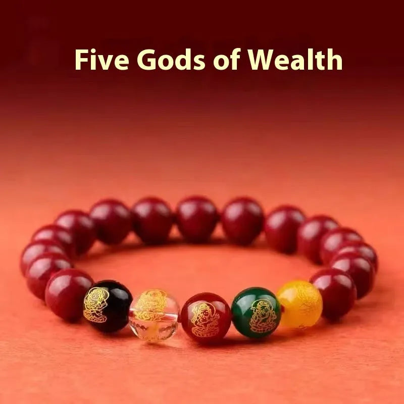 Five Gods Of Wealth cinnabar bracelet with animal beads in 8mm 10mm 12mm 14mm sizes