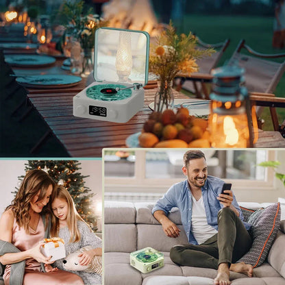 Retro Bluetooth Turntable Speaker with vibrant RGB lamp effect