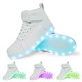 LED light-up high-top board shoes with Velcro strap in black, gold, or white on rubber sole