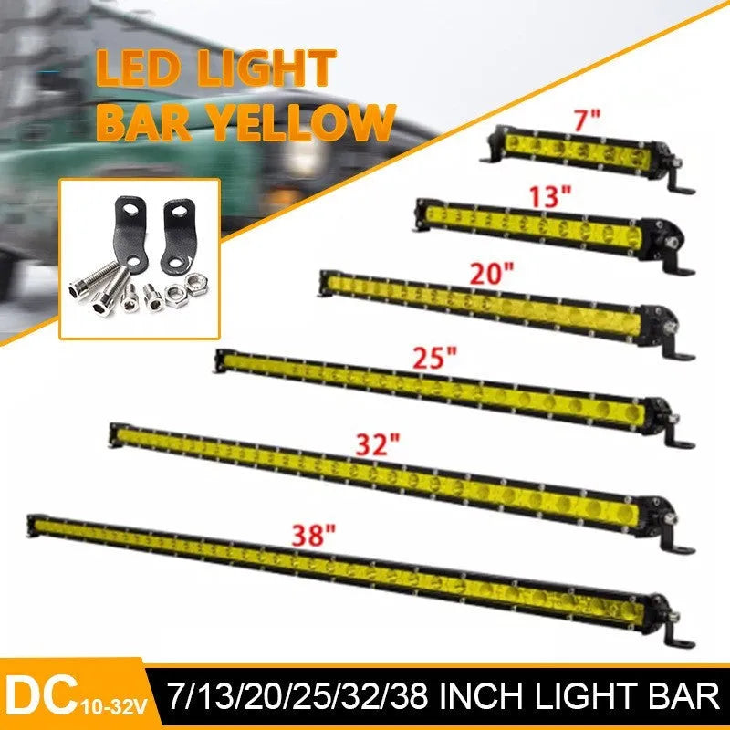 25-inch single row aluminium LED light bar with cool white lights and mounting brackets.