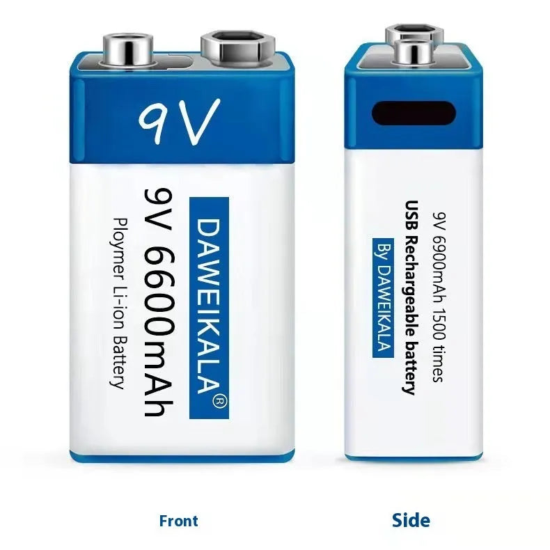 9V rechargeable lithium-ion battery with USB cable for multimeter, 5500mAh, compact 50x30x20mm