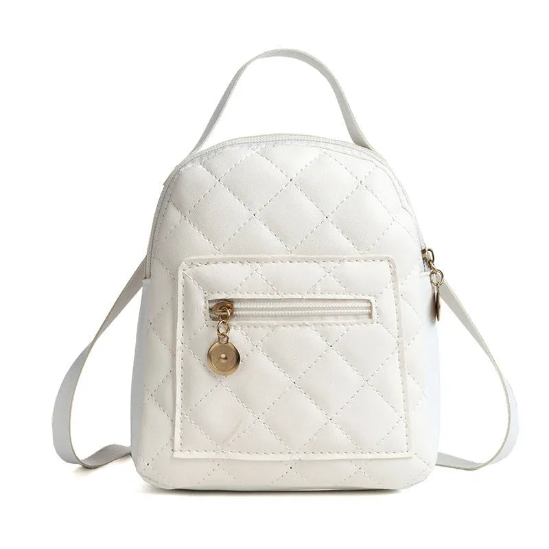 Girls' Korean style embroidery backpack in PU material with hard case construction measuring 16x7x19cm