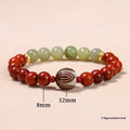 Red rosewood and gray jade women's bracelet with 8mm Bodhi Lotus charm in Chinese style geometric design