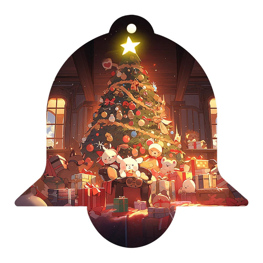 A charming acrylic car-shaped ornament with vibrant colors and a reflective finish, perfect for Christmas decor.