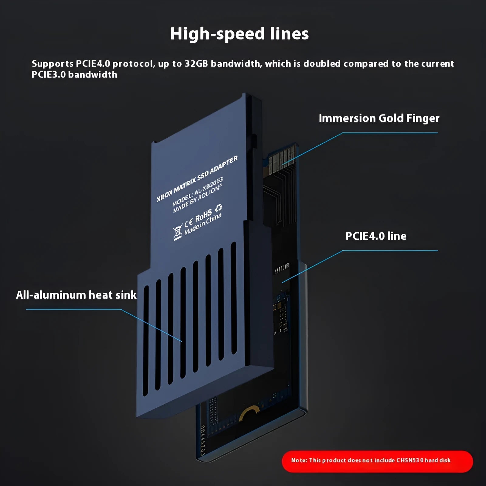Aluminium Xbox Series X and S host hard disk switching box with CFexpress interface, screwdriver, and manual.