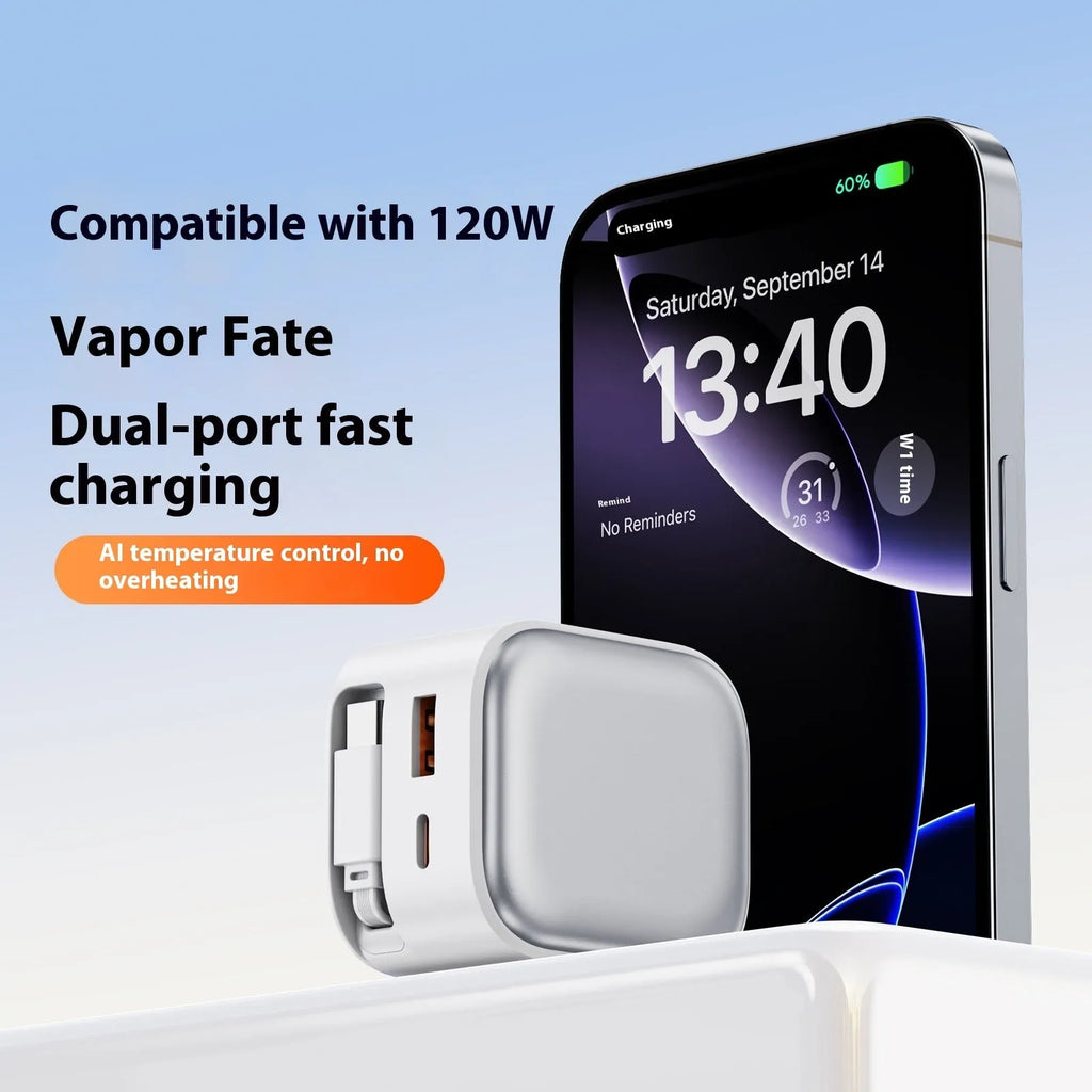 AI Temperature Control Gallium Nitride Charger 120W three Type-C ports white