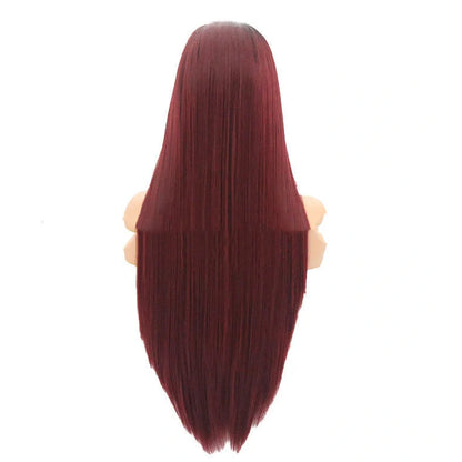 Burgundy trellis headpiece with 26-inch straight high temperature silk hair