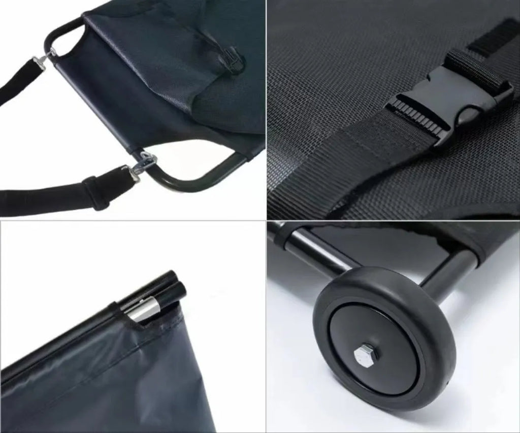 Black aluminium alloy foldable pet stretcher unfolded to 120cm length for large dog emergency transport