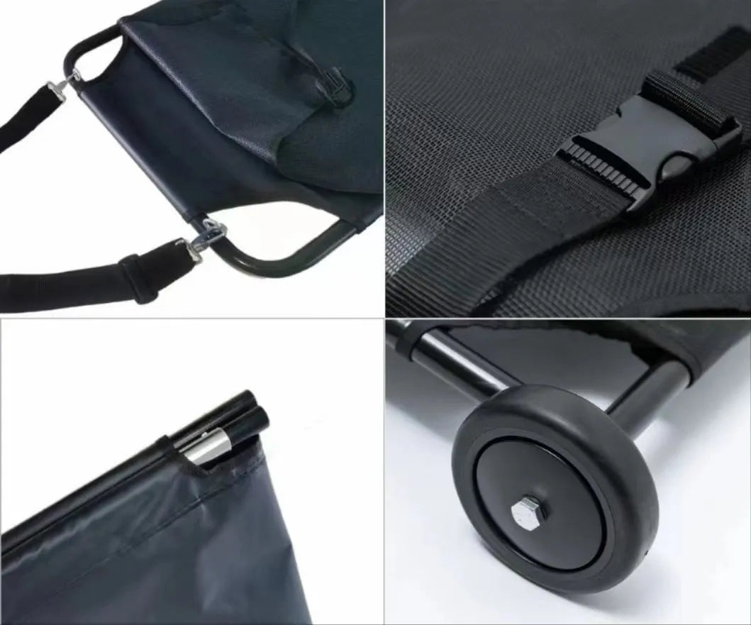 Black aluminium alloy foldable pet stretcher unfolded to 120cm length for large dog emergency transport
