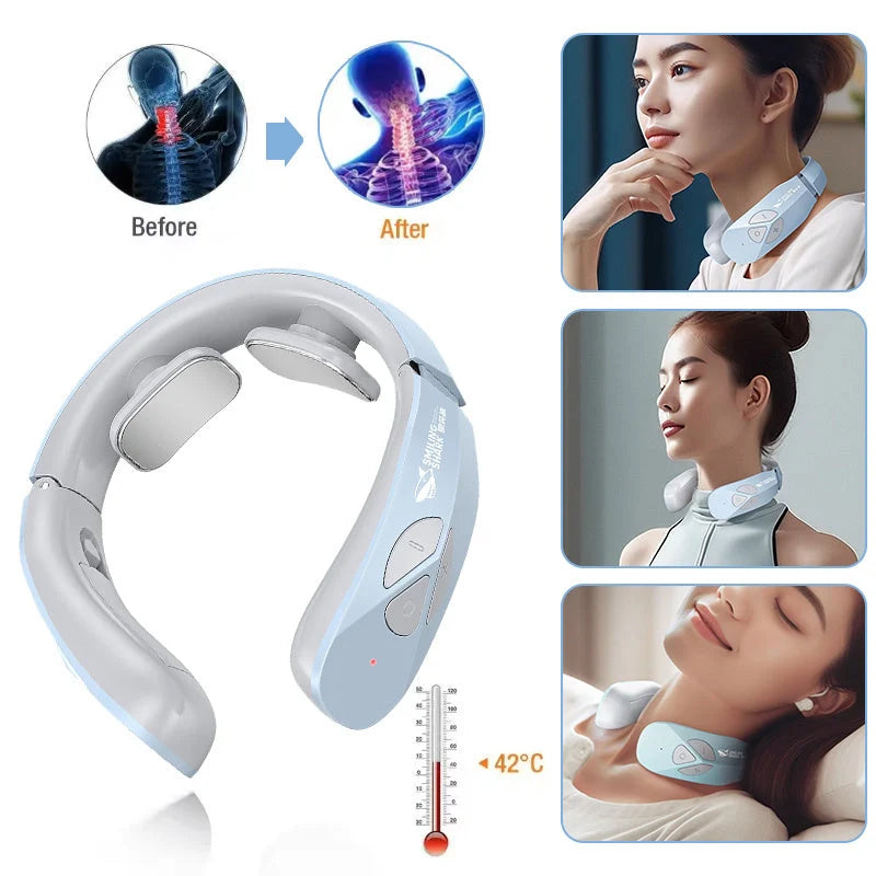 Electric Neck Massager in Lake Blue B with EMS pulse and heating function