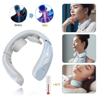 Electric Neck Massager in Lake Blue B with EMS pulse and heating function