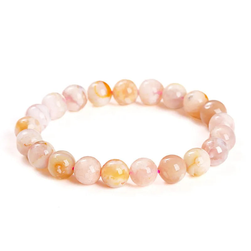 Natural cherry agate sweet style bracelet with geometric round beads in three purity sizes