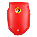Red boxing helmet and one-piece chest protector set for training, shown in size medium.