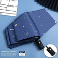 Dual-use automatic eight-bone bronzing feather folding umbrella with black rubber handle and NC fabric canopy