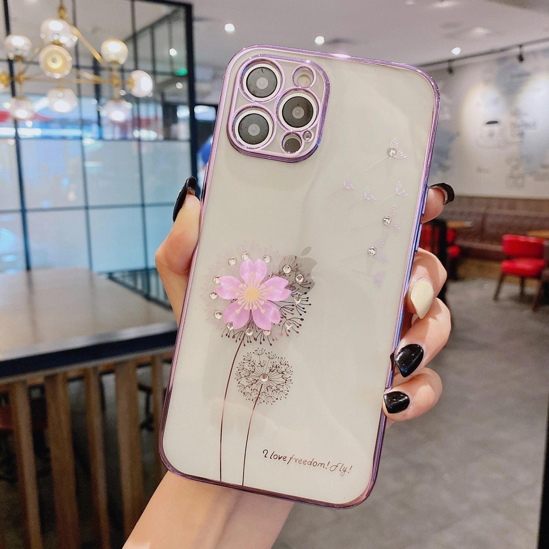 A stylish 3D flower phone case with a spinning stand, offering protection and hands-free functionality for your iPhone.