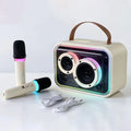 Portable Bluetooth karaoke speaker with RGB lighting in light yellow or black colour options