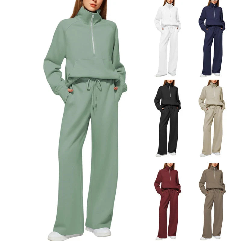 Women's solid colour long-sleeved sweater and trousers suit in various colours