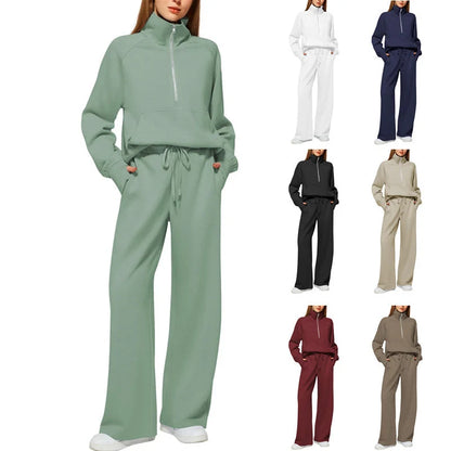 Women's solid colour long-sleeved sweater and trousers suit in various colours