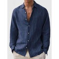 Men's loose fit striped cardigan style shirt in polyester for leisure wear