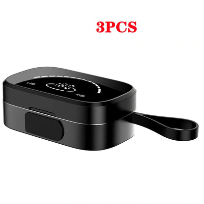 Black wireless Bluetooth 5.0 earbuds with charging case, IPX5 sweat-proof for sports, 10m range