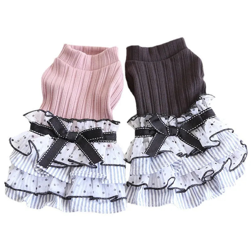 Polka dot lace cake dress for dogs in princess style available in three colours