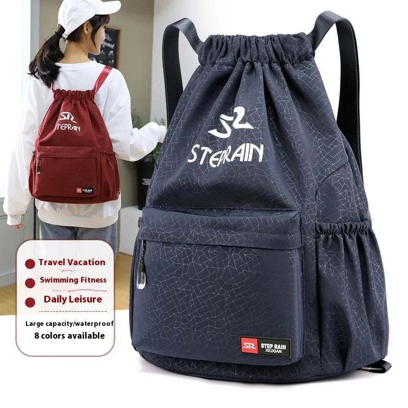 Oxford cloth drawstring backpack with water pillow shoulder straps in purple colour