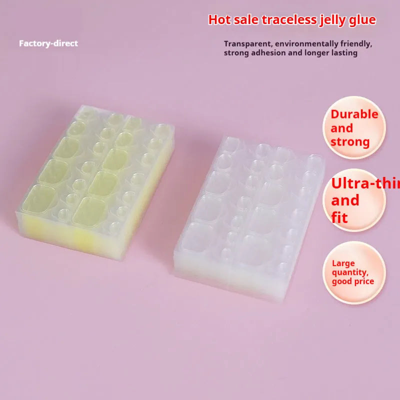 Fake toe nail transparent jelly glue in white colour with shell pattern, ultra-thin and waterproof, pack of 10 pieces