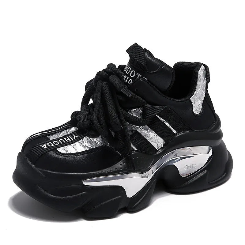 Women's casual platform height increasing sneaker with animal print pattern, mid-top cut, mesh lining, available in several colours