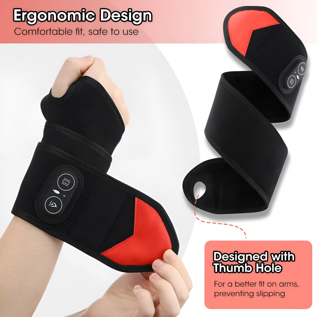Black red light heat wrist strap with vibration massage and 36 LED beads