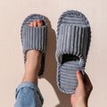 Men's corduroy striped indoor slippers with suede upper in beige, open design