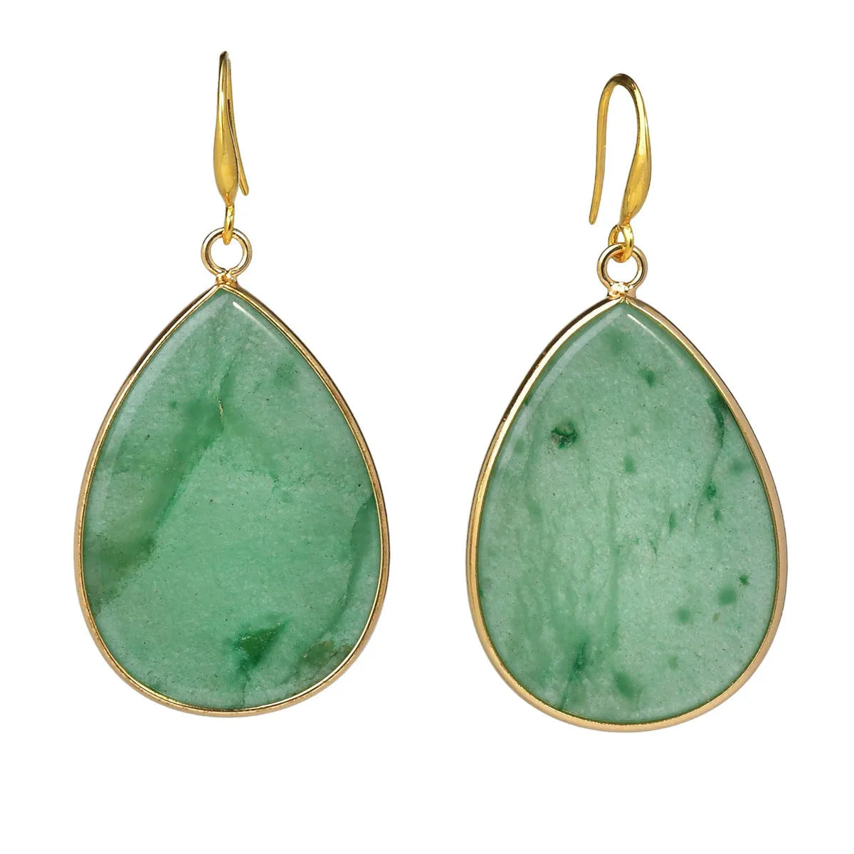 Close-up of women's retro water drop pendant earrings made from natural stone in a selection of colours.