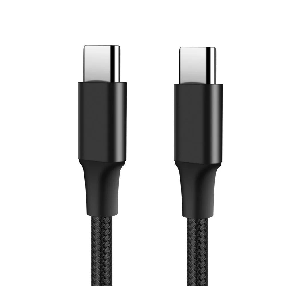Black double-ended Type-C nylon braided PD fast charging data cable 2m length