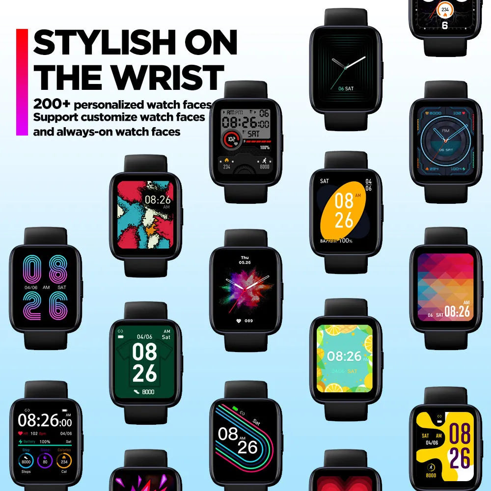 Black GPS sports smart watch with 1.78-inch display and rubber wrist strap showing health metrics