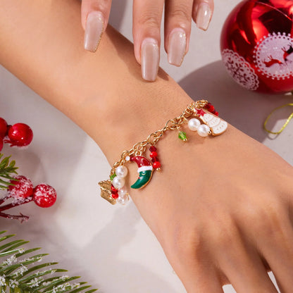 Personalized Christmas Bracelet with Santa Claus Pendant for Women