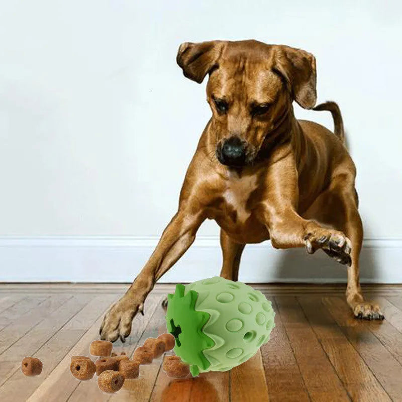 Chew resistant rubber strawberry leak food ball for dogs and cats in red and green