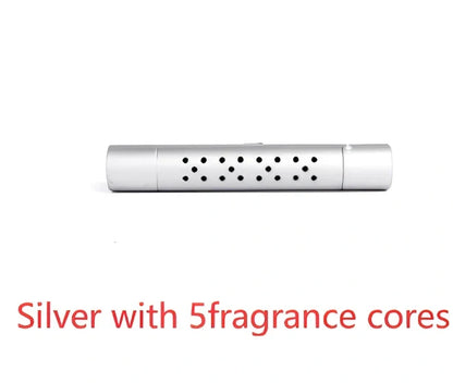 Silver aluminium alloy car vent clip-on air freshener, 83x13mm size, 46g, with replaceable fragrance cores