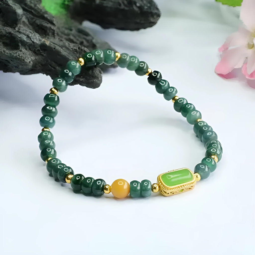 Natural stone blue water jade beaded bracelet with geometric jasper and topaz stones