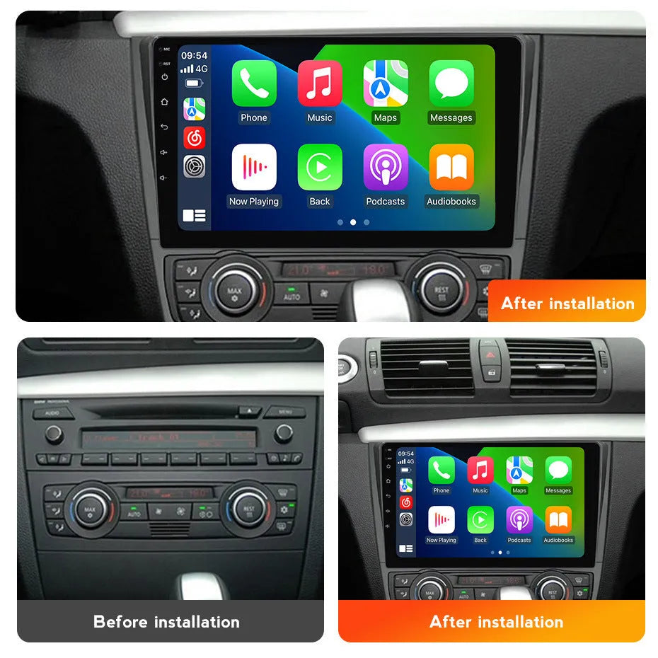 9-inch Android central control navigation touchscreen unit for BMW E87 vehicle.