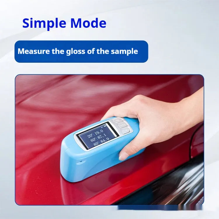 Ceramic and stone portable glossiness tester device showing measurement angles and microporous aperture options.