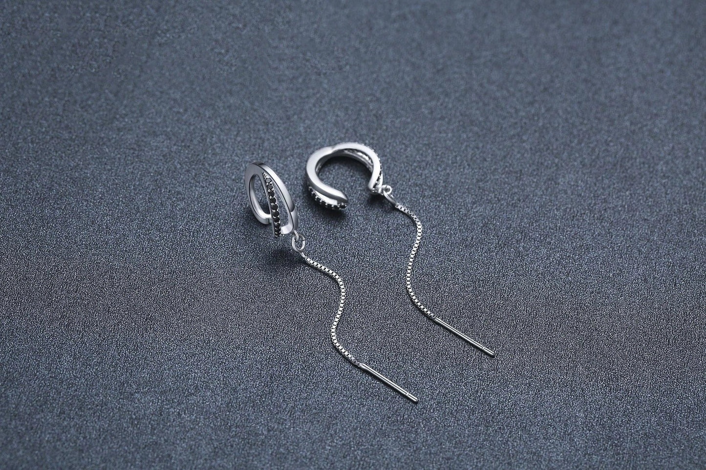 Black geometric tassel ear clips made from durable copper, lightweight design