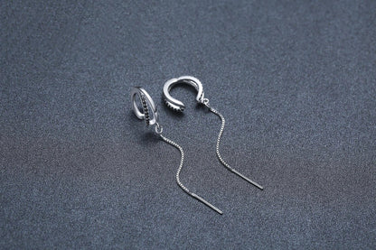 Black geometric tassel ear clips made from durable copper, lightweight design