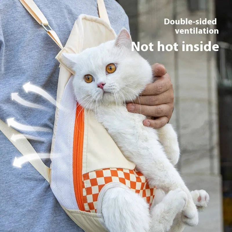 Soft non-woven polyester canvas pet backpack for cats in VC orange colour