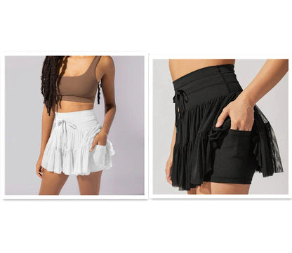 Stylish high-waist pleated skirt with lace-up design for women's summer fashion