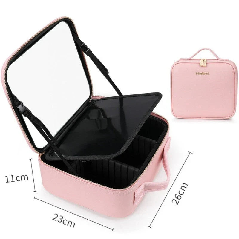 Portable LED Makeup Vanity Case with Adjustable Lighting, 4K Mirror, and Ample Storage for Makeup Essentials