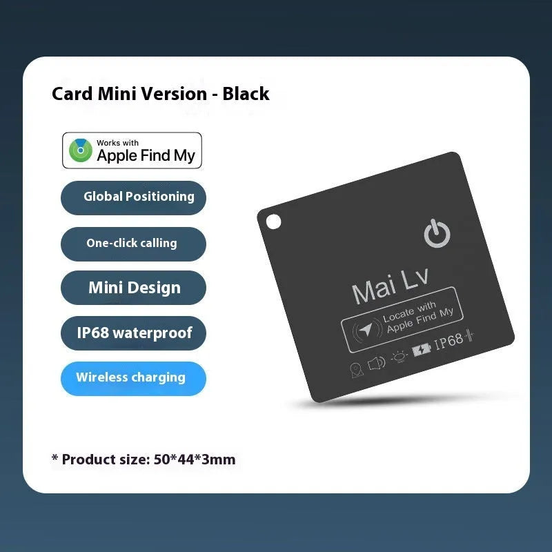 Black MFI Findmy AirTag compatible Android tracking card with keychain loop