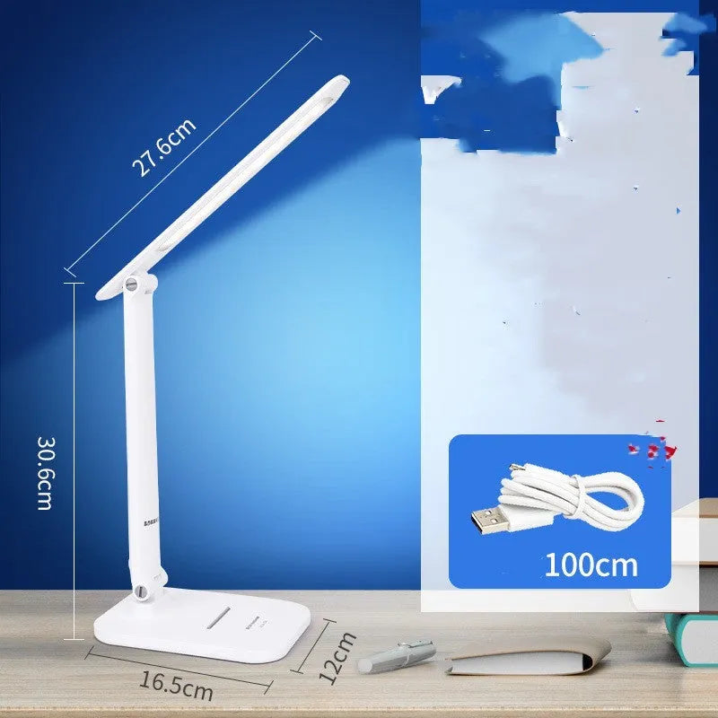 LED eye protection desk lamp with touch switch, USB cable, rechargeable model WD-6056 on a desk